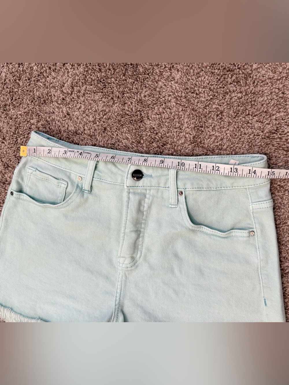 Risen Tummy Control High Rise Fray Hem Mint Shorts - Picture 3 of 8